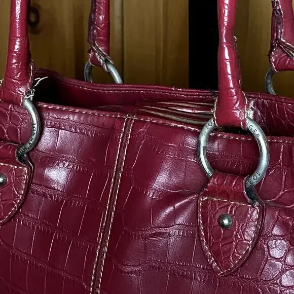 y2k red leather shoulder bag croc embossed studded mcbling grunge vintage - Picture 6 of 16